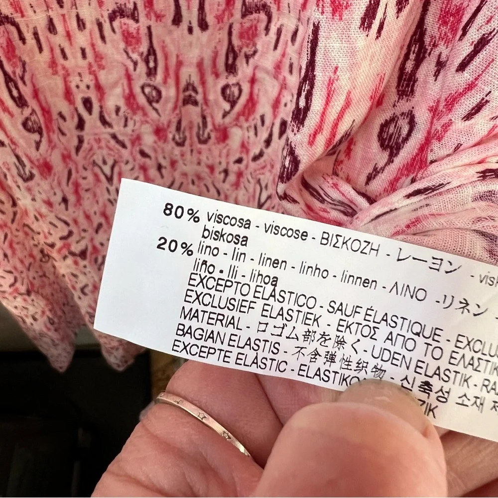 ZARA NWT 2024 Pink Linen Blend Printed Midi Dress Ruched Elastic Top Size XL - Picture 13 of 13